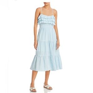 Aqua Brand Blue White Stripe Sun Dress Long Sleeveless Women's Medium NWT